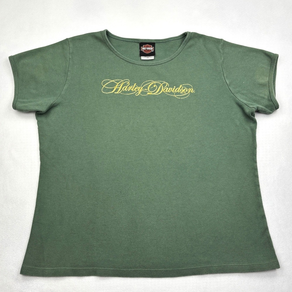 Harley Davidson 2007 Shirt Womens 1X Green Daytona Beach Graphic Tee Made In USA